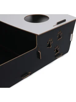 Paws&Whiskers Katzen<Katzenbett mit Futterstation in Schwarz - (B)40 x (H)15 x (T)60 cm
