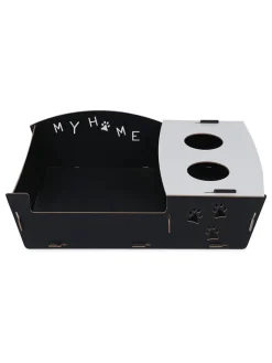 Paws&Whiskers Katzen<Katzenbett mit Futterstation in Schwarz - (B)40 x (H)15 x (T)60 cm