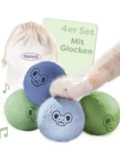 Knupis Katzen<Katzenbälle mit Glöckchen – 4 Bälle Wolle