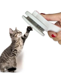 Intirilife Katzen<Katzenbürste Hundebürste Fellbürste selbstreinigend in Rosa Weiß