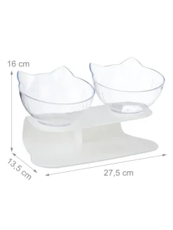 relaxdays Katzen<Katzen-Doppelnapf in Weiß/ Transparent - (B)27,5 x (H)16 x (T)13,5 cm