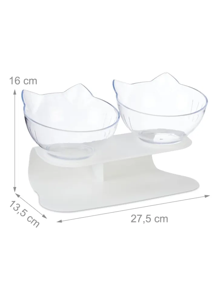 relaxdays Katzen<Katzen-Doppelnapf in Weiß/ Transparent - (B)27,5 x (H)16 x (T)13,5 cm