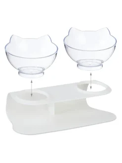relaxdays Katzen<Katzen-Doppelnapf in Weiß/ Transparent - (B)27,5 x (H)16 x (T)13,5 cm