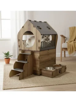 Paws&Whiskers Katzen<Katzenhaus in Braun - (B)65 x (H)68 x (T)51 cm