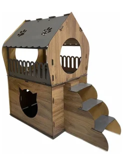 Paws&Whiskers Katzen<Katzenhaus in Braun - (B)65 x (H)68 x (T)51 cm