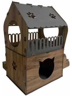 Paws&Whiskers Katzen<Katzenhaus in Braun - (B)65 x (H)68 x (T)51 cm