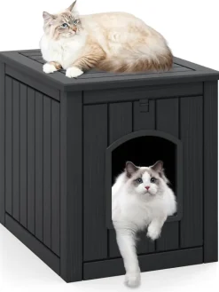 COSTWAY Katzen<Katzenhaus Katzenklo Schrank in Schwarz
