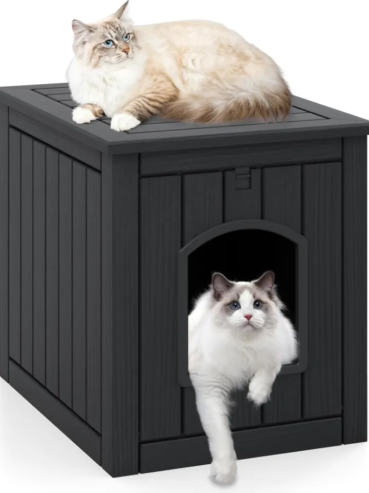 COSTWAY Katzen<Katzenhaus Katzenklo Schrank in Schwarz