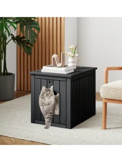 COSTWAY Katzen<Katzenhaus Katzenklo Schrank in Schwarz