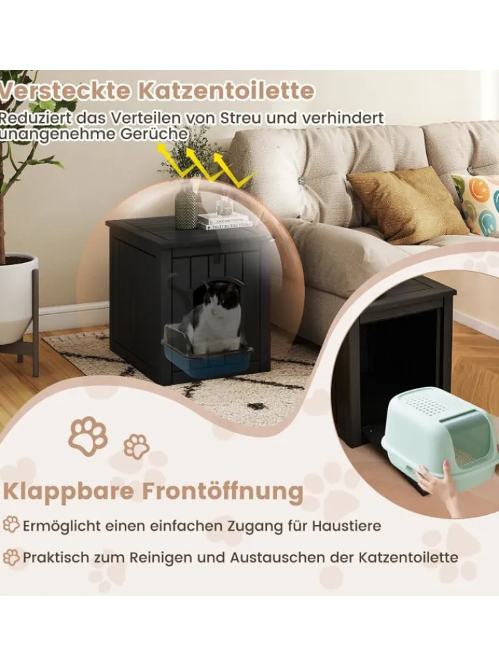COSTWAY Katzen<Katzenhaus Katzenklo Schrank in Schwarz
