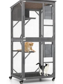 COSTWAY Katzen<Katzenhaus Outdoor in Grau