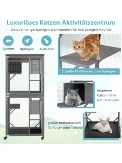 COSTWAY Katzen<Katzenhaus Outdoor in Grau