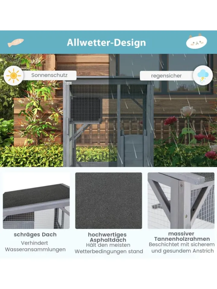 COSTWAY Katzen<Katzenhaus Outdoor in Grau