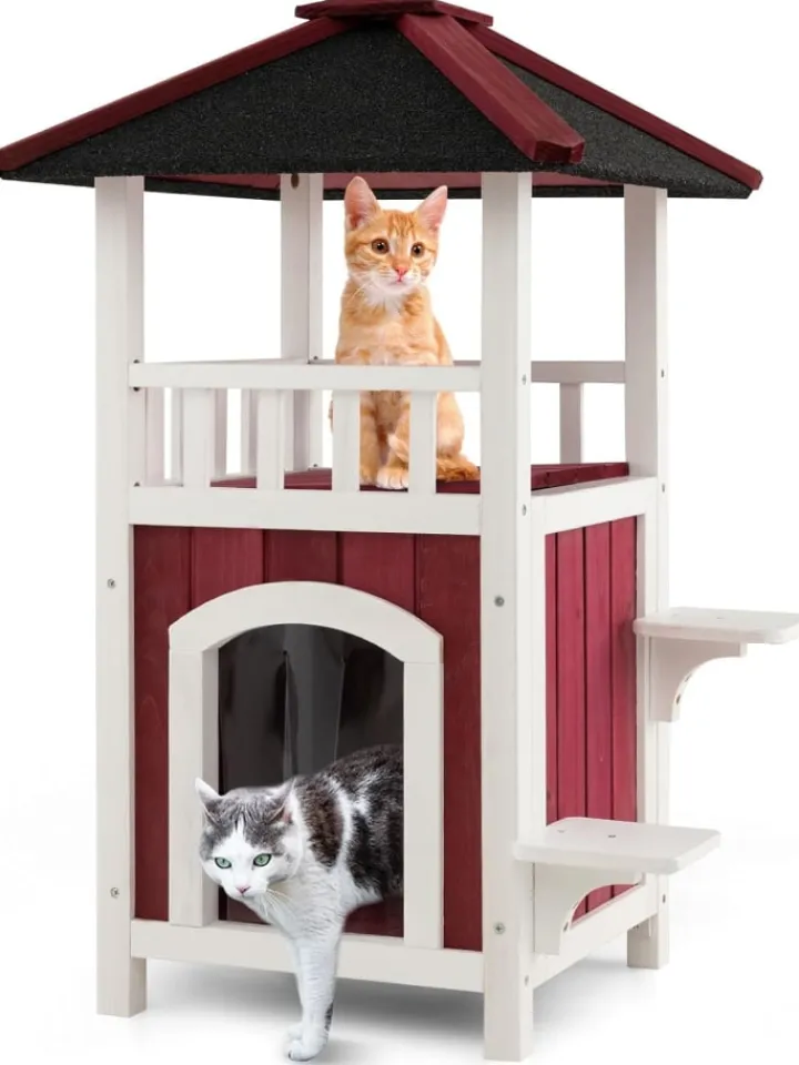 COSTWAY Katzen<Katzenhaus Outdoor in Rot