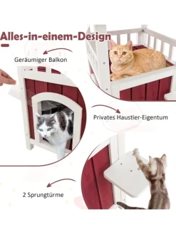 COSTWAY Katzen<Katzenhaus Outdoor in Rot