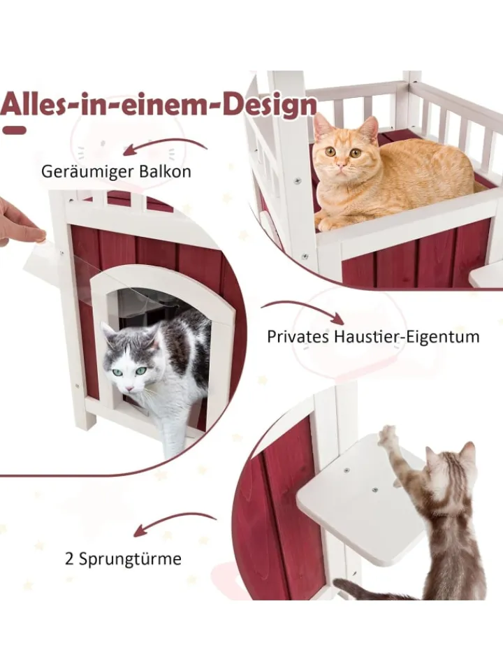 COSTWAY Katzen<Katzenhaus Outdoor in Rot