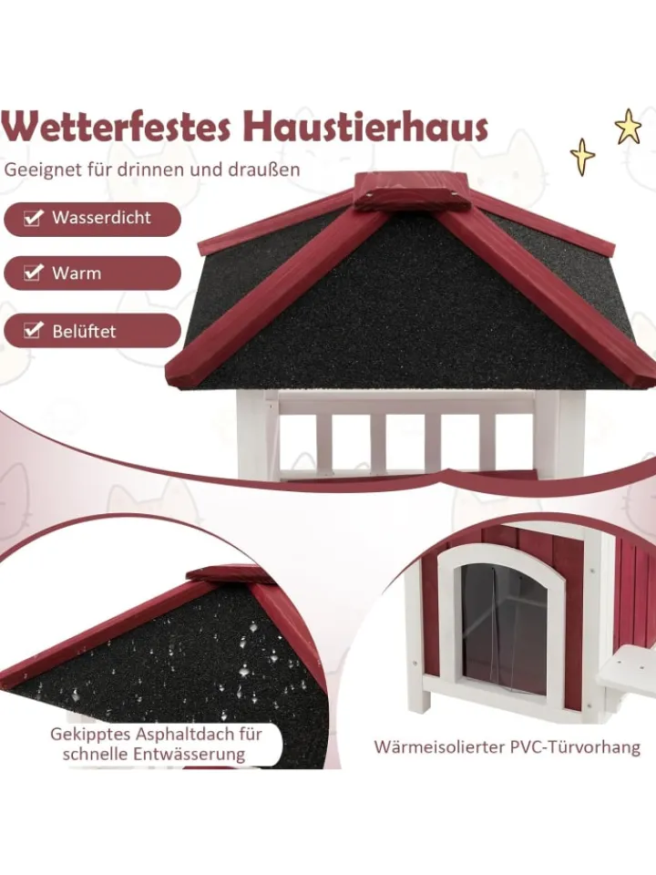 COSTWAY Katzen<Katzenhaus Outdoor in Rot