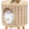 COSTWAY Katzen<Katzenhaus Rattan in Hellbraun
