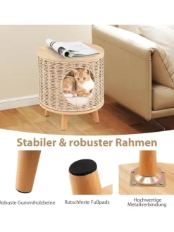 COSTWAY Katzen<Katzenhaus Rattan in Hellbraun