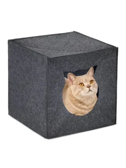 relaxdays Katzen<Katzenhöhle in Anthrazit - (B)33 x (H)33 x (T)33 cm