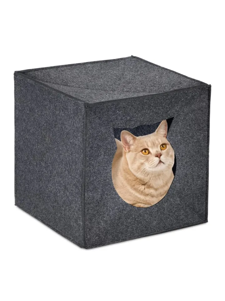 relaxdays Katzen<Katzenhöhle in Anthrazit - (B)33 x (H)33 x (T)33 cm