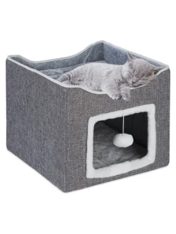 relaxdays Katzen<Katzenhöhle in Grau - (B)40 x (H)32 x (T)40 cm