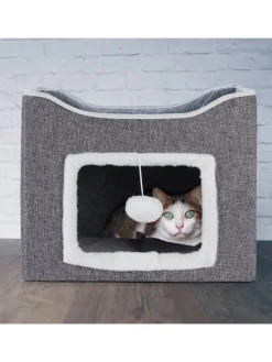 relaxdays Katzen<Katzenhöhle in Grau - (B)40 x (H)32 x (T)40 cm
