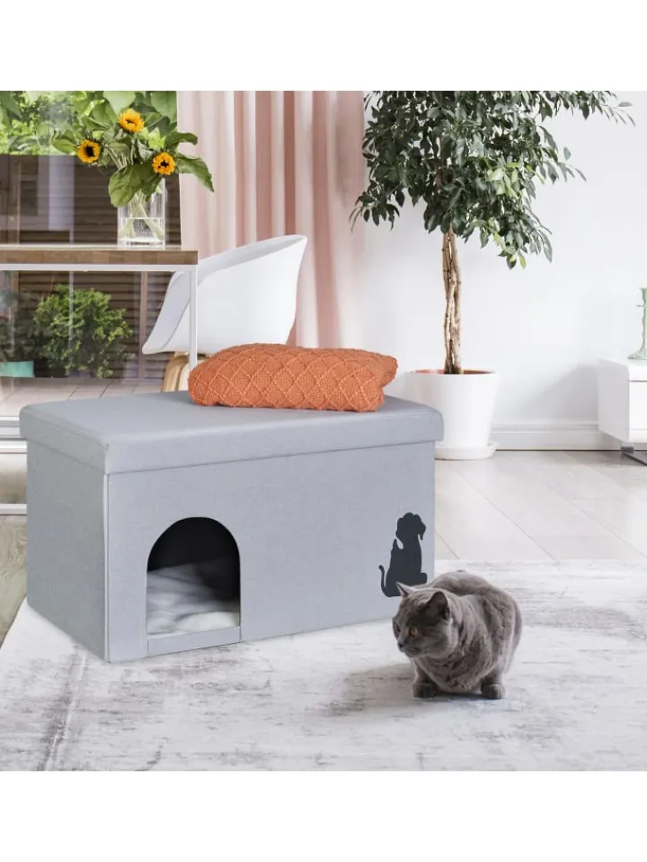 relaxdays Katzen<Katzenhöhle in Grau - (B)72 x (H)40,5 x (T)40,5 cm