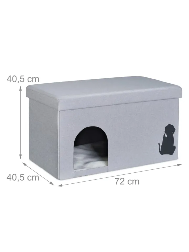 relaxdays Katzen<Katzenhöhle in Grau - (B)72 x (H)40,5 x (T)40,5 cm