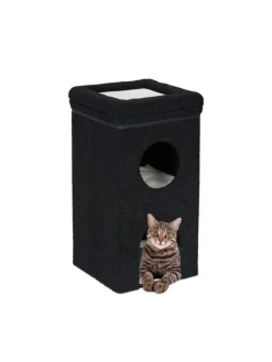 relaxdays Katzen<Katzenhöhle in Schwarz - (B)40 x (H)76 x (T)40 cm