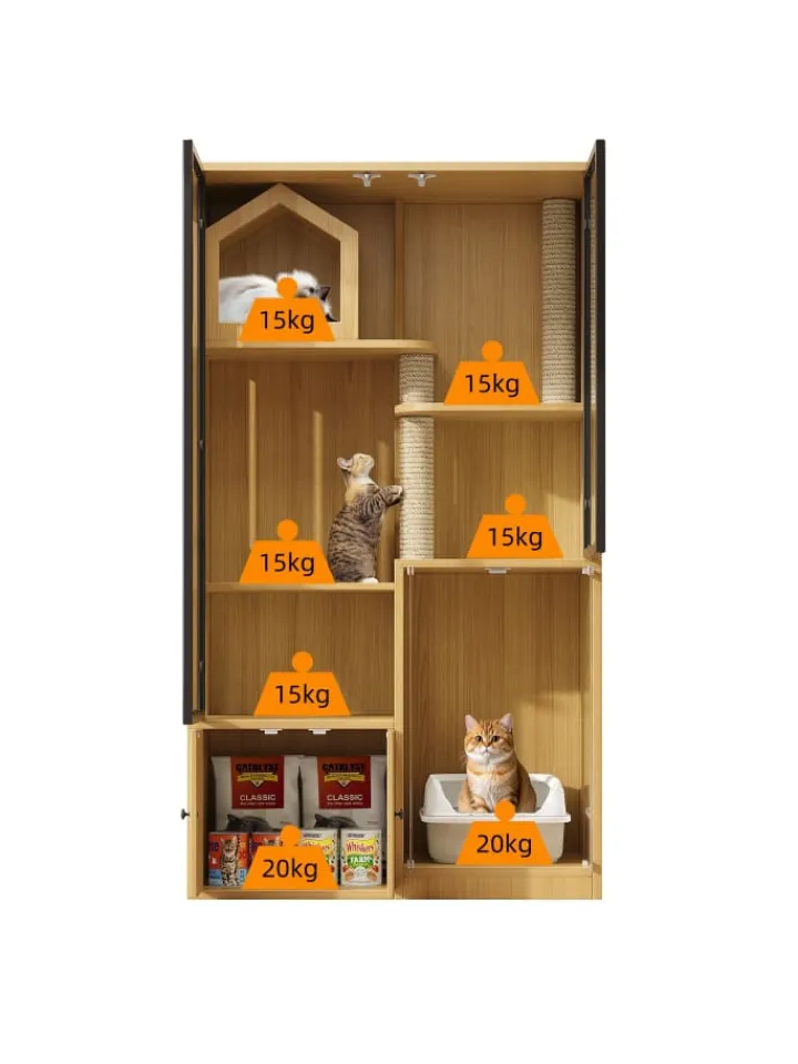 ABRIHOME Katzen<Katzenkäfig mit Kratzpfosten in Ahornholzfarbe - 90*50*160cm