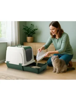 Paws&Whiskers Katzen<Katzenklo in Weiß/ Grün - (B)39,5 x (H)47 x (T)55 cm