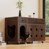 ABRIHOME Katzen<Katzenkloschrank mit abnehmbare Sandablassplatte in Nussbaumfarbe - 100×45×66cm