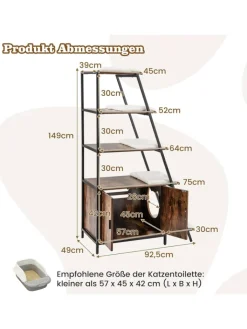 COSTWAY Katzen<Katzenschrank mit Leiterregal in Braun
