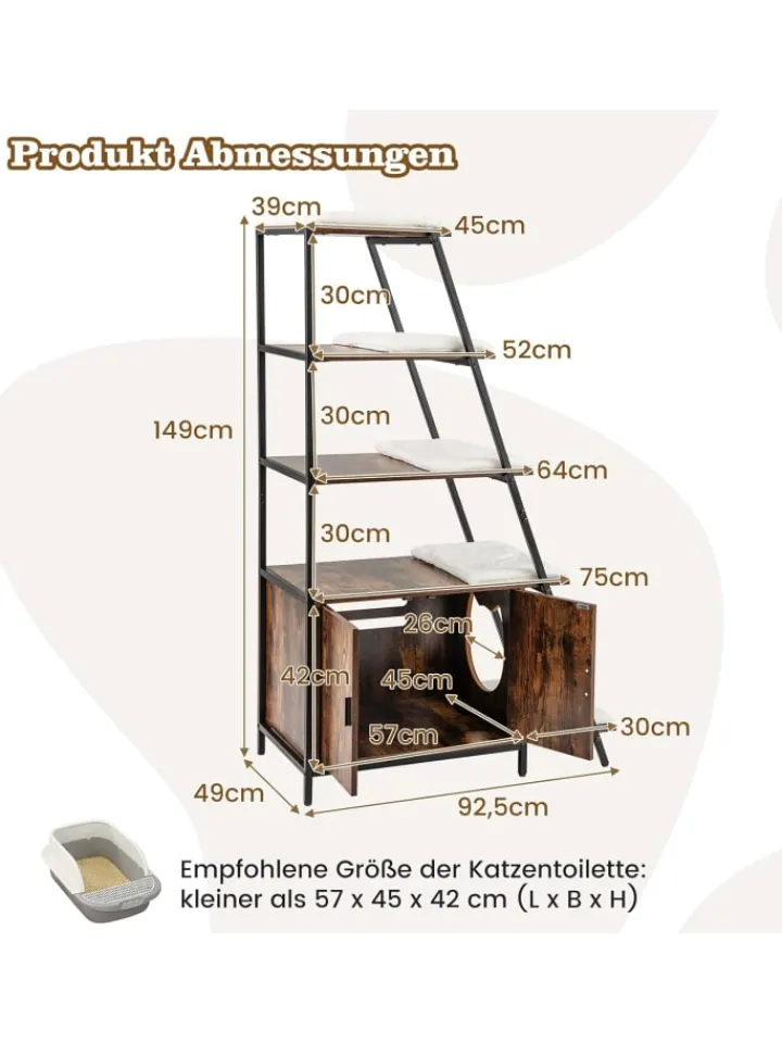 COSTWAY Katzen<Katzenschrank mit Leiterregal in Braun