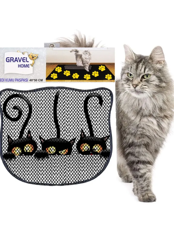 Paws&Whiskers Katzen<Katzenstreumatte in Schwarz/ Grau - (L)50 x (B)40 cm