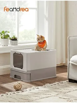SONGMICS Katzen<Katzentoilette in Hellgrau - (B)42,5 x (H)37,8 x (T)54,3 cm