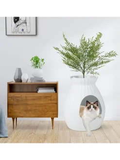 COSTWAY Katzen<Katzentoilette mit elektronischer Geruchsentfernung in Weiß