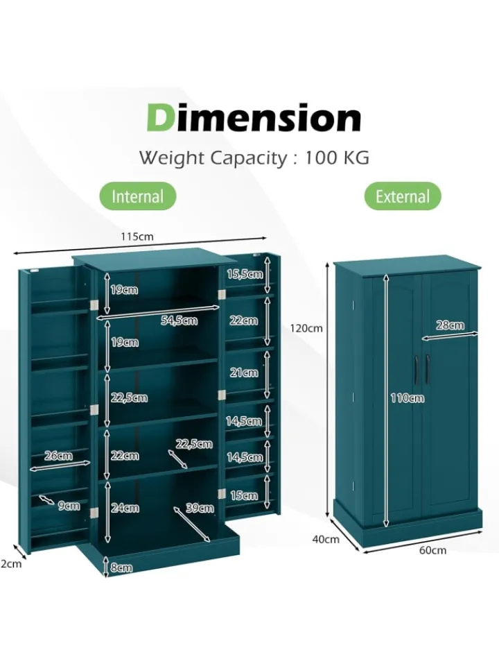COSTWAY Regale & Schränke<Küchenschrank 120cm in Grün