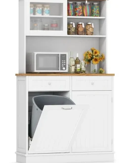 COSTWAY Regale & Schränke<Küchenschrank für 45 L Mülleimer 100 x 34 x 172 cm in Weiß