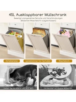 COSTWAY Regale & Schränke<Küchenschrank für 45 L Mülleimer 100 x 34 x 172 cm in Weiß