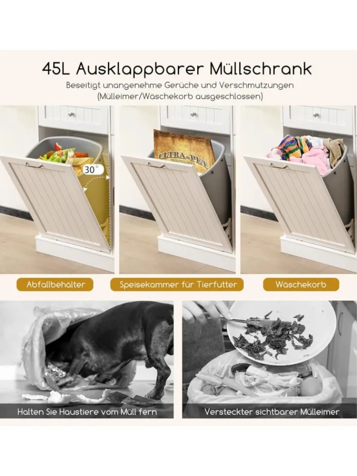 COSTWAY Regale & Schränke<Küchenschrank für 45 L Mülleimer 100 x 34 x 172 cm in Weiß