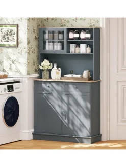 COSTWAY Regale & Schränke<Küchenschrank für 45 L Mülleimer 100 x 34 x 172 cm in Grau