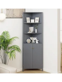 COSTWAY Regale & Schränke<Küchenschrank schmal Eckschrank 172,5 cm hoch in Grau