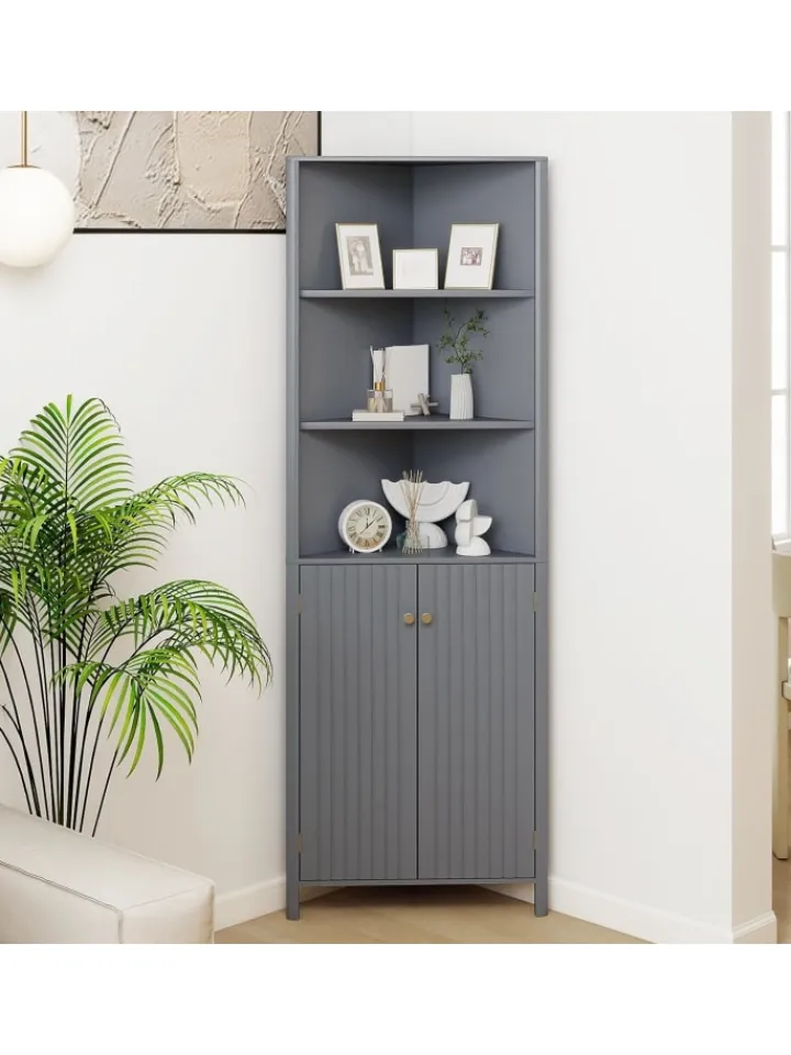 COSTWAY Regale & Schränke<Küchenschrank schmal Eckschrank 172,5 cm hoch in Grau