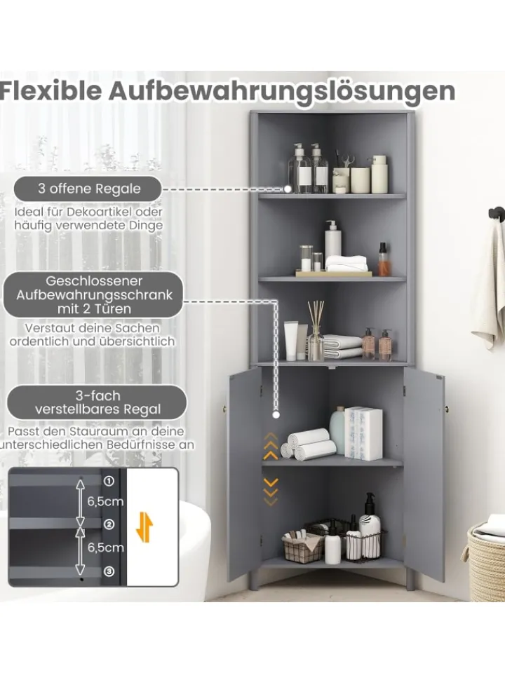 COSTWAY Regale & Schränke<Küchenschrank schmal Eckschrank 172,5 cm hoch in Grau