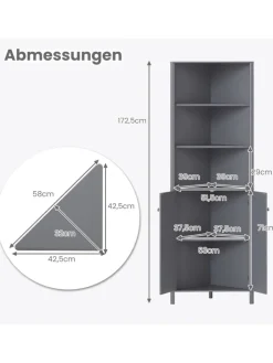COSTWAY Regale & Schränke<Küchenschrank schmal Eckschrank 172,5 cm hoch in Grau