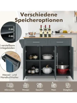 COSTWAY Regale & Schränke<Küchenwagen Buffetschrank in Grau