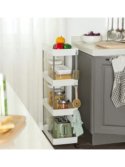 Songmics Regale & Schränke<Küchenwagen in Weiß/ Silber - (B)40 x (H)88 x (T)22 cm