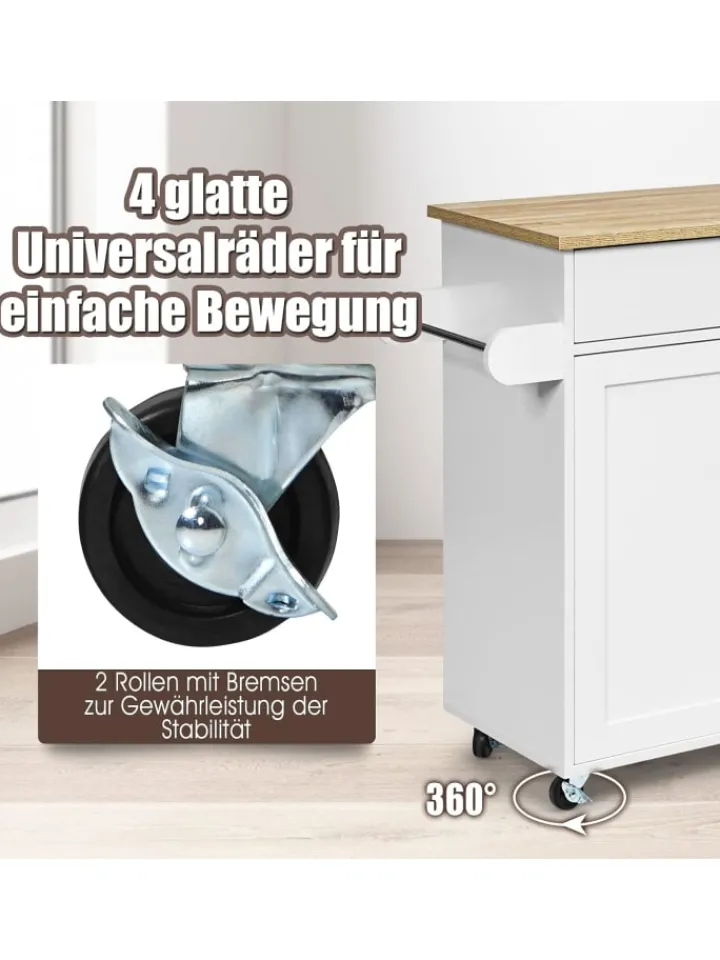 COSTWAY Regale & Schränke<Küchenwagen mit Handtuchhalter in Weiß
